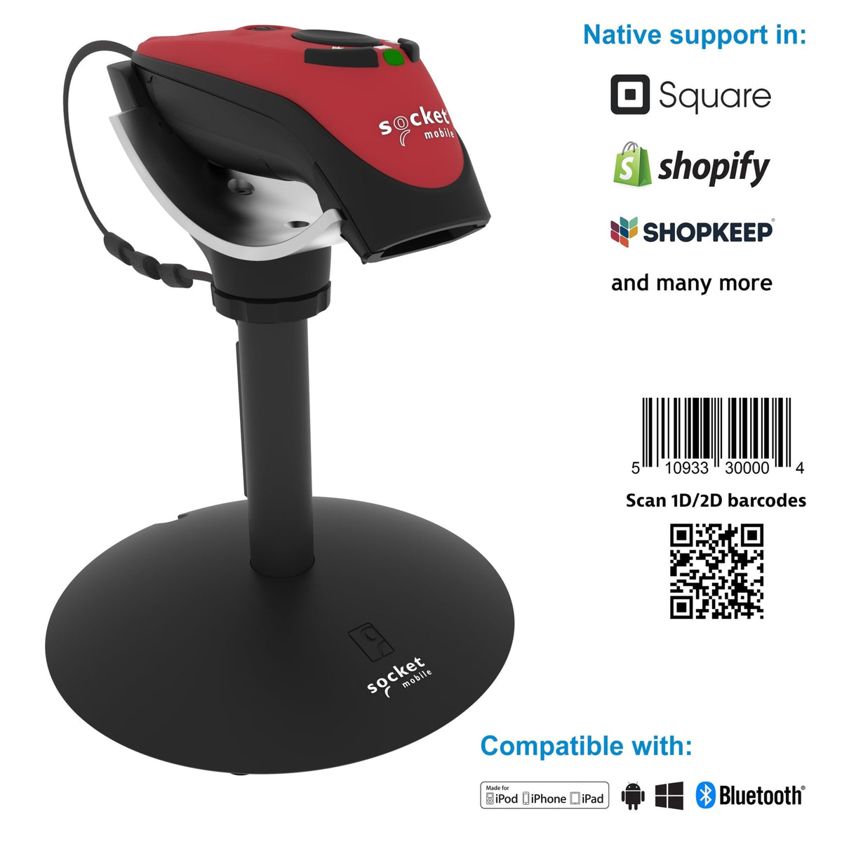 DuraScan D720 - 1D/2D Linear Barcode Plus QR Code Scanner - Socket Mobile