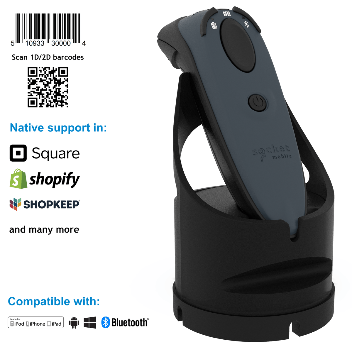DuraScan D720 - 1D/2D Linear Barcode Plus QR Code Scanner - Socket Mobile