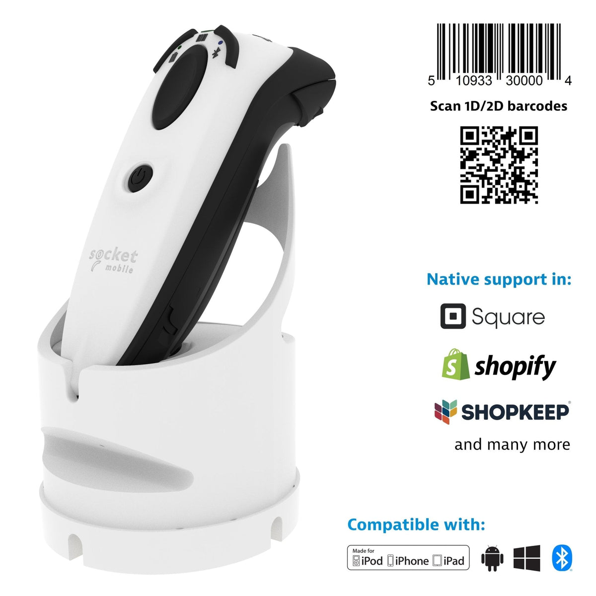 DuraScan D720 - 1D/2D Linear Barcode Plus QR Code Scanner - Socket Mobile