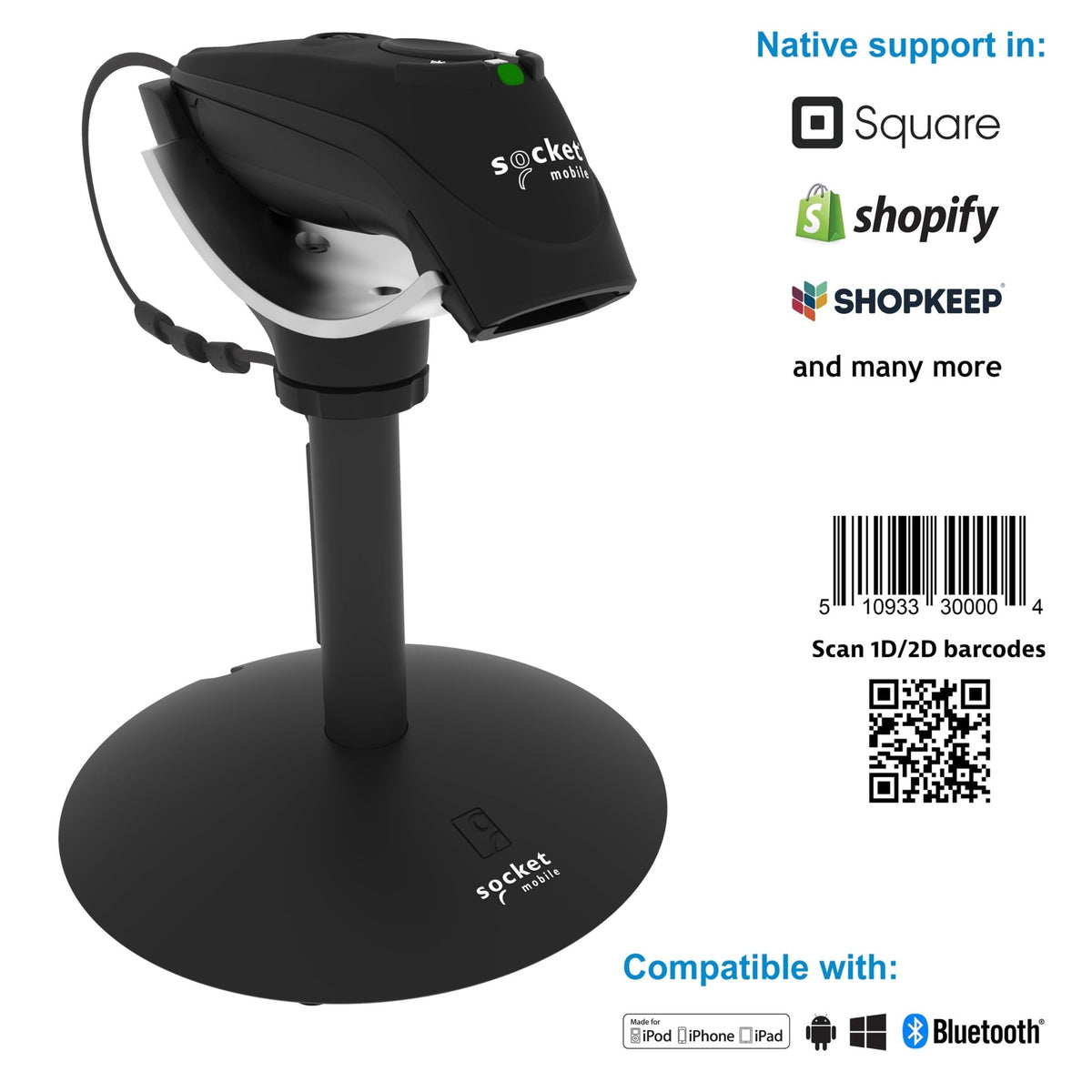 DuraScan D720 - 1D/2D Linear Barcode Plus QR Code Scanner - Socket Mobile
