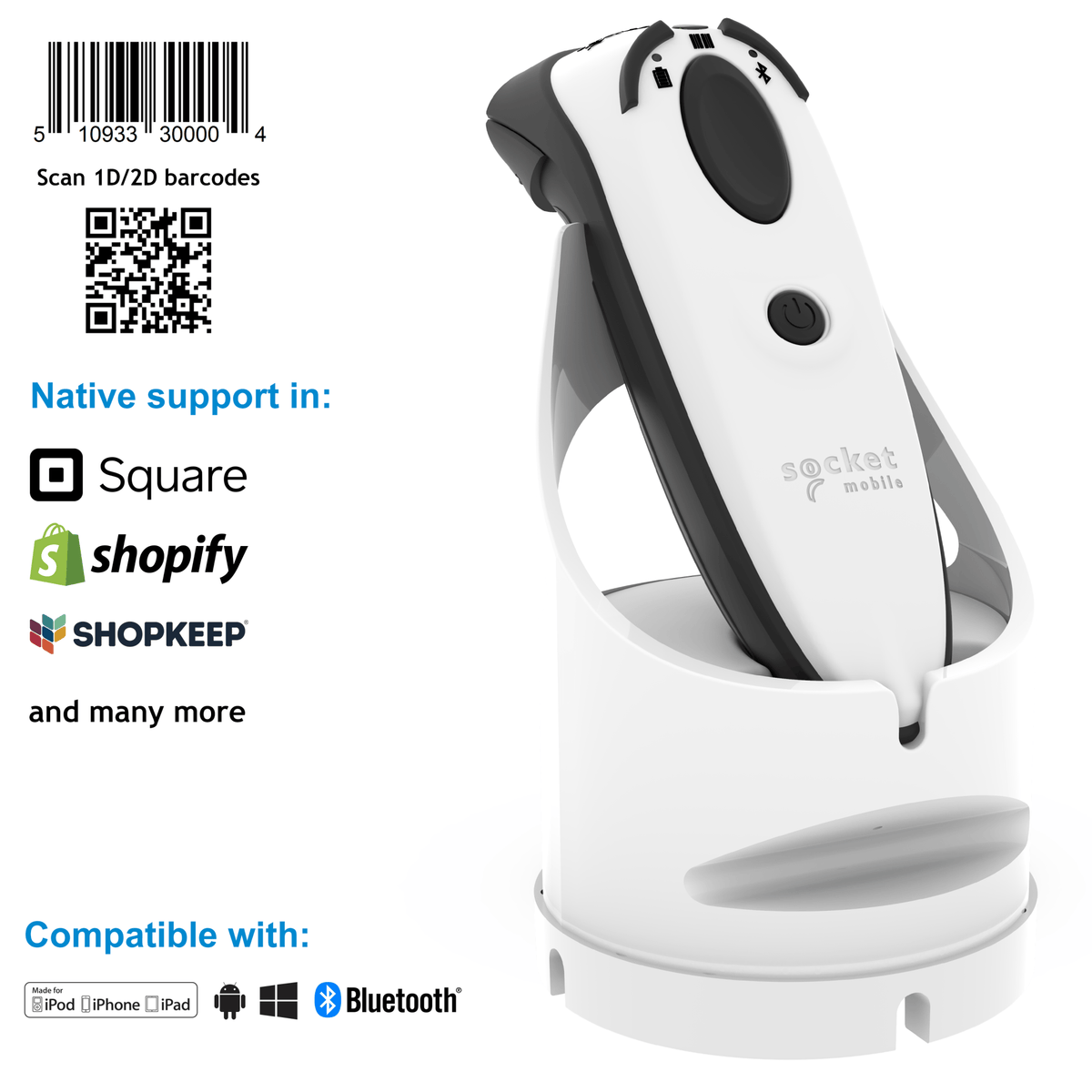 DuraScan D720 - 1D/2D Linear Barcode Plus QR Code Scanner - Socket Mobile