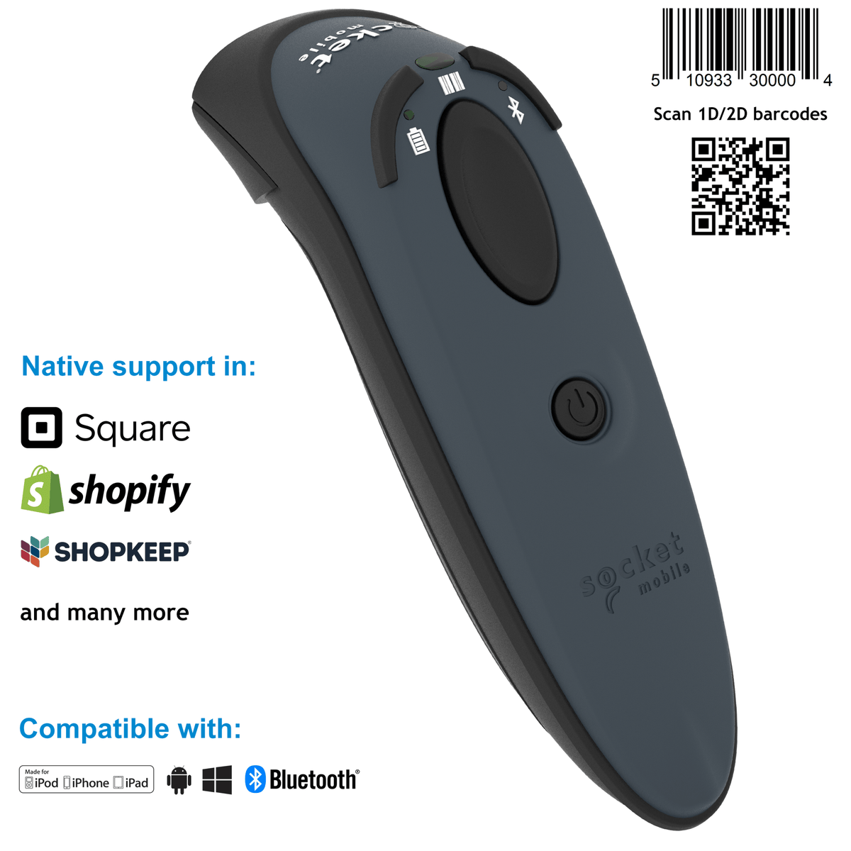 DuraScan D720 - 1D/2D Linear Barcode Plus QR Code Scanner - Refurbished - Socket Mobile